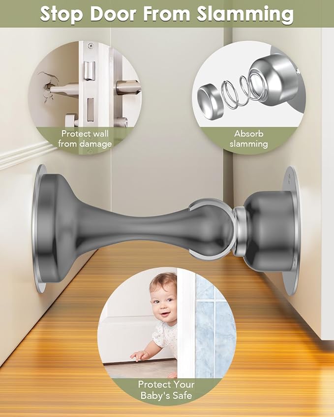 Door Stoppers Magnetic Door Catch, Stainless Steel Magnetic Door Stop 2 Pack, Double-Sided Adhesive Tape, No Drilling, Screws for Stronger Mount, Holder Your Door Open for Wide Doors