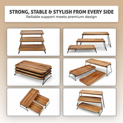 Oaklyn Rust Proof 3 Tier Wooden Cupcake Stand of Acacia Wood | Eco Friendly Tiered Tray Stand with Wooden Serving Trays & Platters for Party, Decor & Birthdays | 3 Tier Serving Tray Dessert Stands