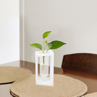 DOITOOL Test Tube Plant Vase with White Wooden Rack, Small Glass Propagation Terrarium Container for Indoor Hydroponic Plants and Home Décor