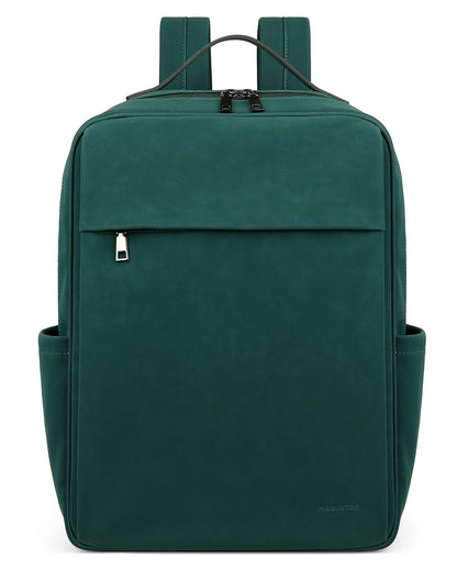 MASINTOR 15.6 inch PU Leather Laptop Backpack Purse for Women, Large College Casual Backpack Travel Bag Retro Green