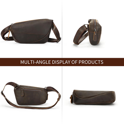NIUCUNZH Genuine Leather Mens Sling Bag for Women Vintage Small Crossbody Bags Purse for Hiking Travel Chest Daypack (darkbrown)