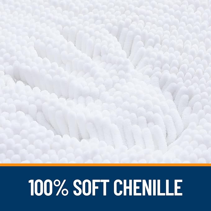 OLANLY Large Bathroom Rugs 40x24, Extra Soft Absorbent Chenille Bath Rugs, Rubber Backing Quick Dry, Machine Washable Bath Mats for Bathroom Floor, Tub and Shower, Home Decor Accessories, White