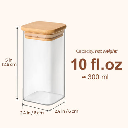 ComSaf 16Pcs Glass Spice Jars with Bamboo Lid, 4oz Airtight Square Spice Containers with 275 Black Lables, Empty Seasoning Jars for Spice Salt Sugar