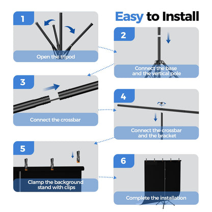 EMART Photo Backdrop with Stand Kit 6.5x5ft, Photography Black and White 2-in-1 Revisible Background Screen with Portable T-Shape Support and 5 Clamps for Video Recording Meeting Self Tape