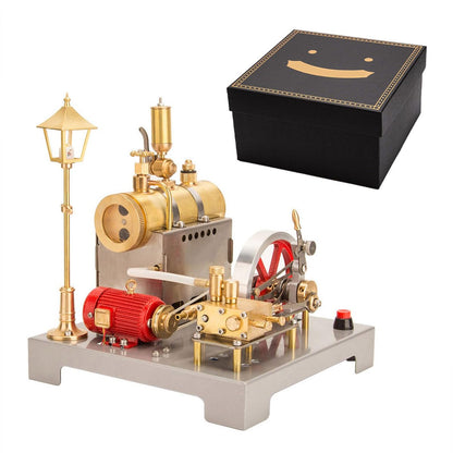 URFunModel SE-02 Steam Engine Kit - Reversible Horizontal Stationary Steam Engine Model with Boiler, Generator and Street Lamp, 100PCS Science Education Gift for Adults