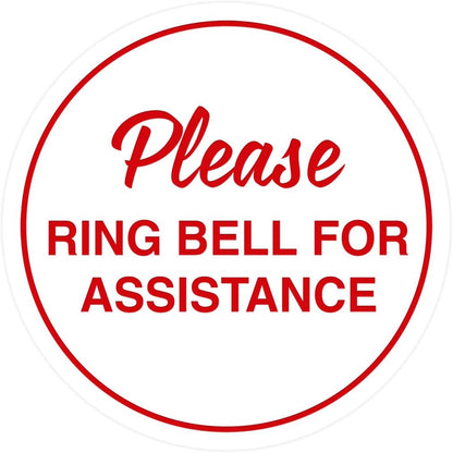 Signs ByLITA Circle Please Ring Bell For Assistance Wall or Door Sign | Easy Installation | Front Desk Reception Sign (White/Red) - Medium (5 Pack)