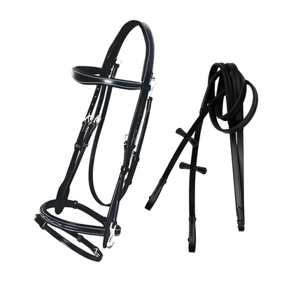 Exion Quick Change Snap English Bridle with Brass Hardware – Soft Lined Anatomical Horse Bridle with Rubber Reins – Snap-On Crown & Cheekpiece – Gold Tone Buckles – Padded Jumping Tack Set