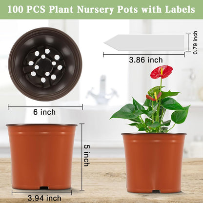 Bluckincle 100 PCS 4 Inch Plant Nursery Pots and 6 Inch Plant Seedling Pots