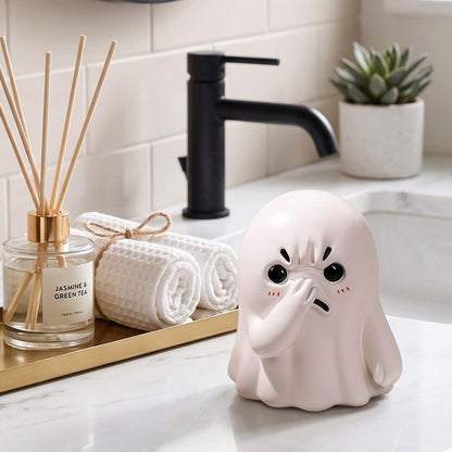 PlivBloom Holding Nose Ghost Figurine – Funny Halloween Ghost Statue for Bathroom or Shelf Decor, Spooky Knick Knacks, Cute Resin Desk Figurines, Ghost Decorations and Quirky Home Gifts (White)