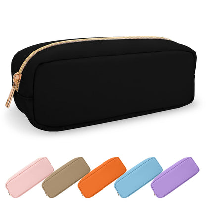 UIXIZQ Waterproof Small Pencil Case Makeup Bag for Purse,Cute Pencil Pouch Preppy Nylon Makeup Brush Holder with Zipper,Girls Portable Storage Case Small Pen Bag for Office(Slim-Black)