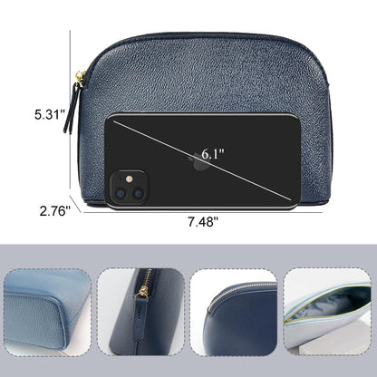 kamumanni Makeup Organizer for Women, Travel Cosmetic Storage Bag with Zipper Pu Leather Pouch for Purse (Navy Blue)