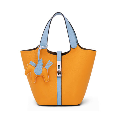 Tote Bag for Women Top Handle Handbag Satchel Bag for Women Vegan Leather Lock Design Bucket Purse for Work Evening