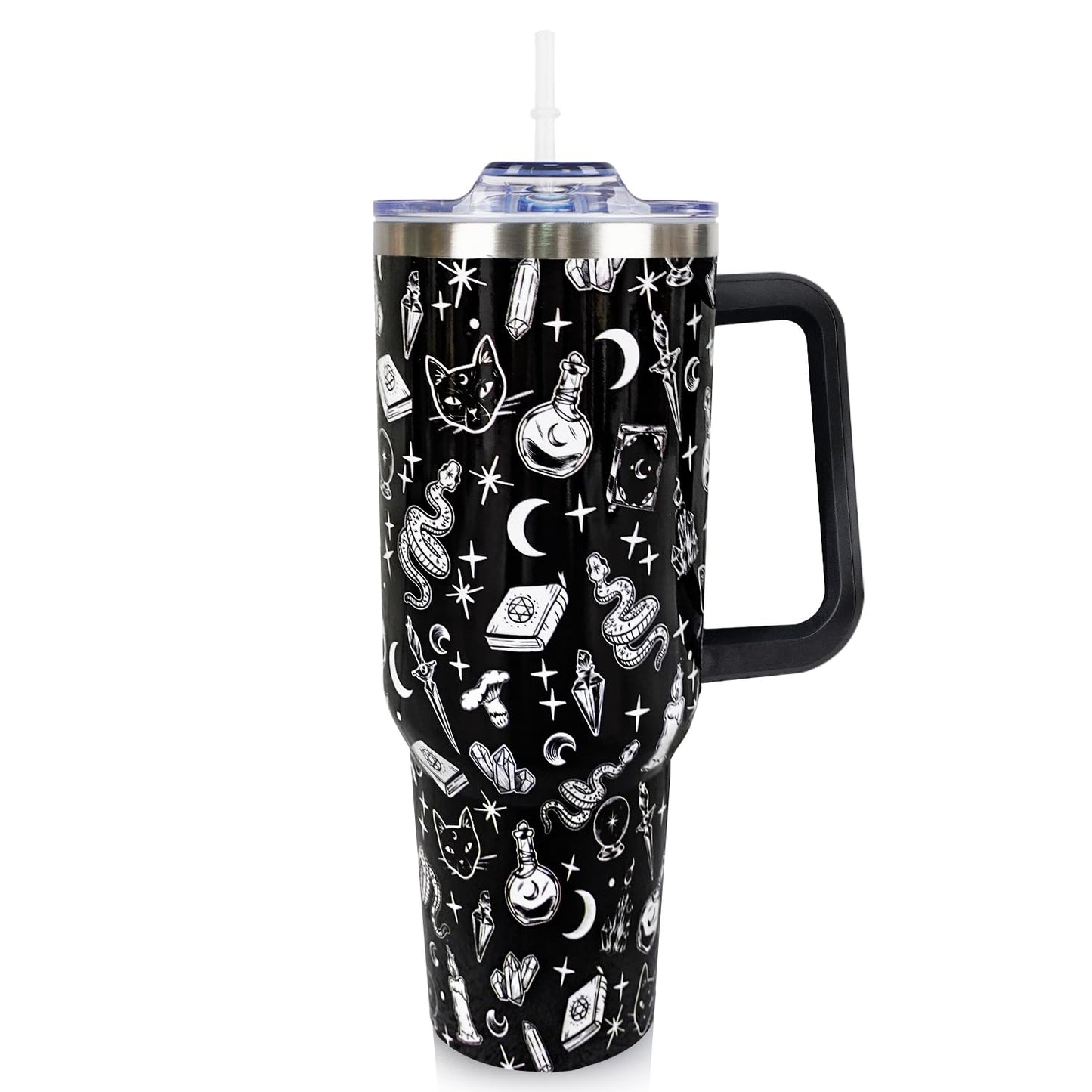 Goth 40 Oz Tumbler with Handle and Straw Halloween Gothic Coffee Travel Cup Mug Water Bottle Drinking Glass, Unique Gothic Witchy Goth Gifts for Women, Halloween Goth Gift Ideas, Goth Accessories