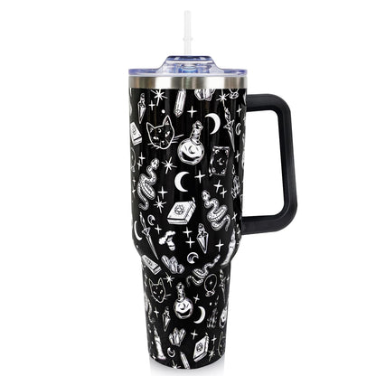 Goth 40 Oz Tumbler with Handle and Straw Halloween Gothic Coffee Travel Cup Mug Water Bottle Drinking Glass, Unique Gothic Witchy Goth Gifts for Women, Halloween Goth Gift Ideas, Goth Accessories