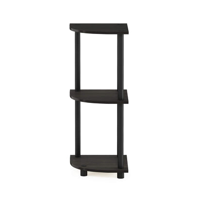Furinno TURN-N-TUBE Corner Shelf, 3-Tier Corner Bookshelf, Display Storage Shelves with Open Shelves, for Organization and Storage, Living Room, Home Office, Garage, Espresso
