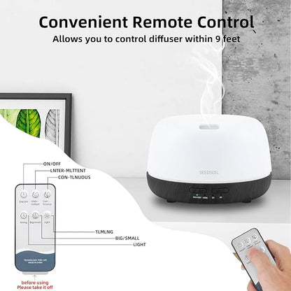 SEEDSEEL 300ML Essential Oil Diffuser with Remote Control, Aromatherapy Diffuser with 7-Color Changing LED Light for Small Rooms, Bedroom, and Home