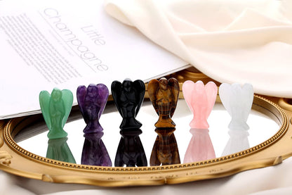 QINJIEJIE 3PCS Crystals Guardian Angel Stones Decor Amethyst Rose Quartz Opal Polished Gemstone Statue Cute Carved Gems Room Office Desk Angel Home Reiki Pocket Peace Angel Gifts for Women