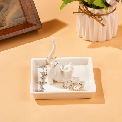 PUDDING CABIN Cat Mom Gifts for Women, Cat Ring Holder for Jewelry, Jewelry Tray Dish Rings Bracelets Earrings Trinket Tray, Gifts for Cats Lovers Mother's Day Birthday Christmas Wedding