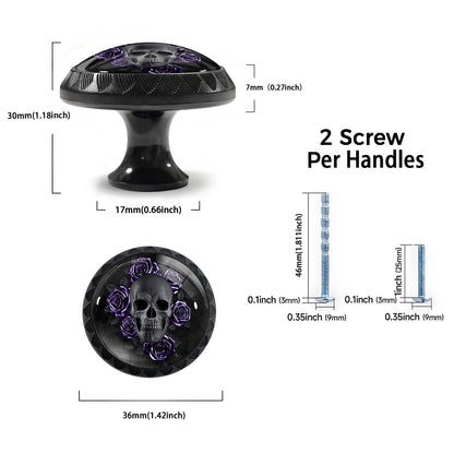 Artinhand 4 Pack Gothic Black Skull Purple Roses Cabinet Knobs for Kitchen