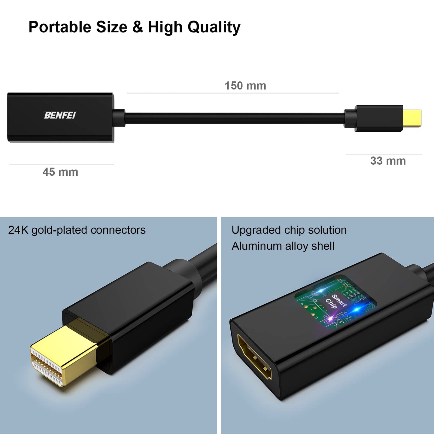 BENFEI Mini DisplayPort to HDMI Adapter 2 Pack, Mini DP(Thunderbolt) to HDMI Converter Gold-Plated Cord Compatible for MacBook Pro, MacBook Air, Mac Mini, Microsoft Surface Pro 3/4, etc