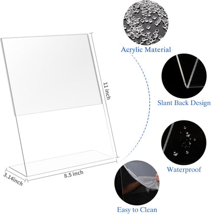 12 Pack Acrylic Sign Holder 8.5 X 11, L Shape Clear Sign Holder, Clear Plastic Sign Holder Picture Photo Frames, Flyer Document Paper Display Stand for Office Desktop