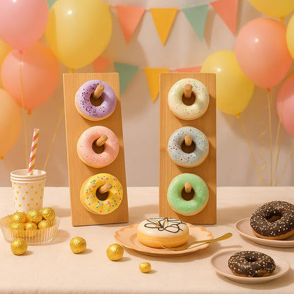 Christmas Gift Bamboo Donut Wall Stand (Pack of 3) - Wooden Doughnut Display Stand for Christmas Party, Birthday, Wedding, Dessert Table Decoration