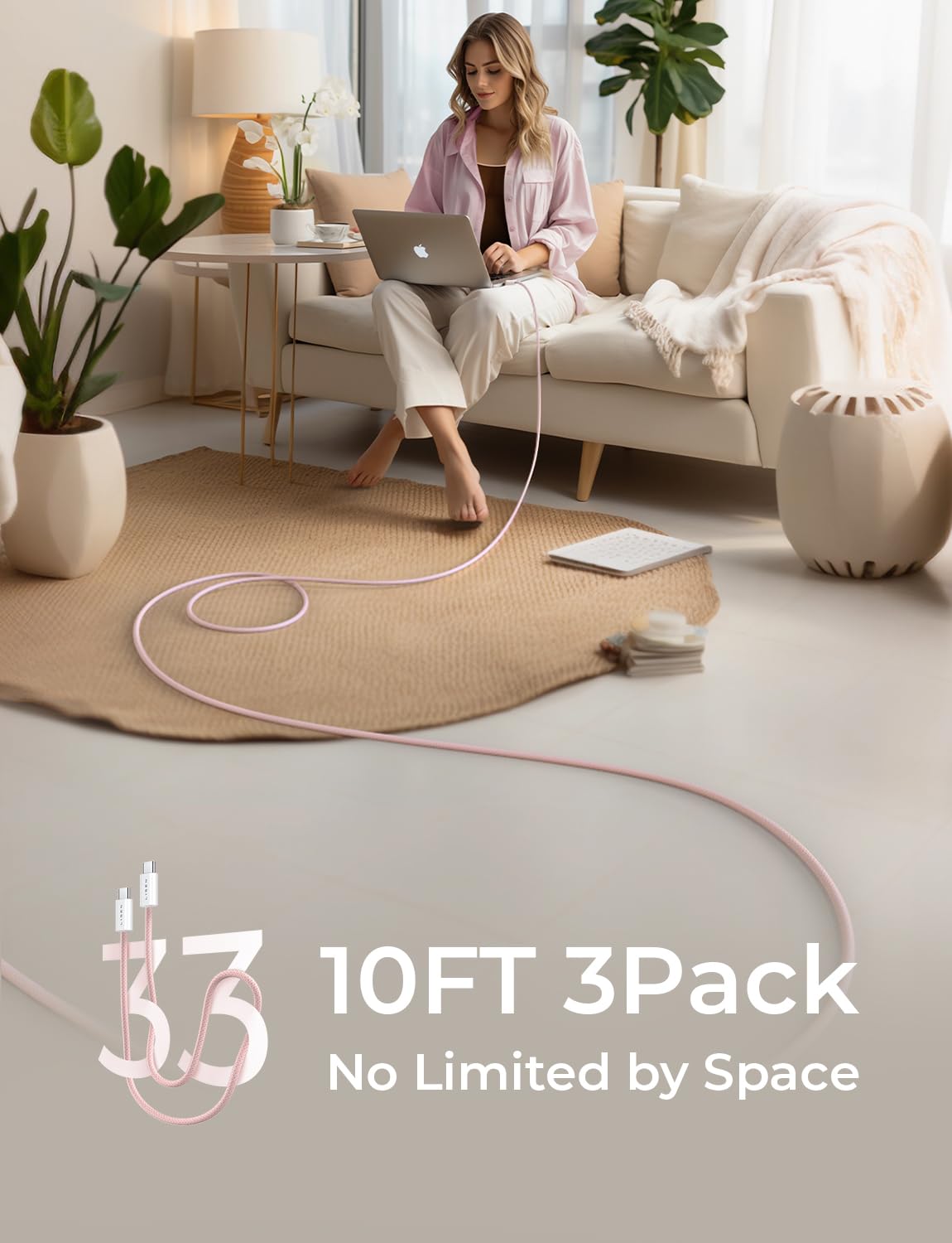 LISEN USB C Cable, 5-Pack [3.3/3.3/6.6/6.6/10FT] for iPhone 17 Charger Cord, 60W USB C to USB C Fast Charging Cable for iPhone 17 Air 16 15 Pro Max, Samsung Z Flip 7/S25/S24, Switch 2, iPad, MacBook