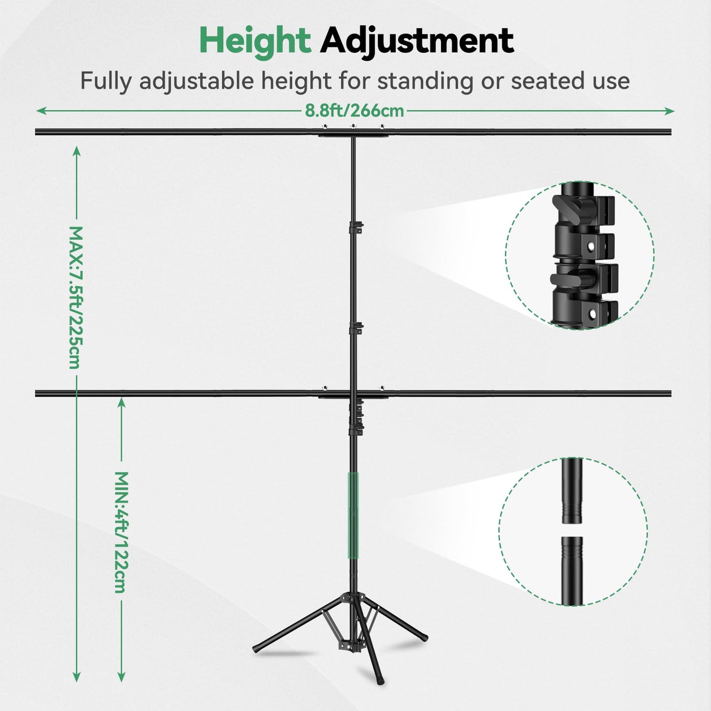 EMART Green Screen Backdrop Kit, 8.5x8.5ft Large Green Screen Backdrop with 8.8x7.5FT Reverse Folding T-Shape Tripod Stand, Spliced Crossbar Plate & 6 Clamps for Studio Shooting, Live Stream