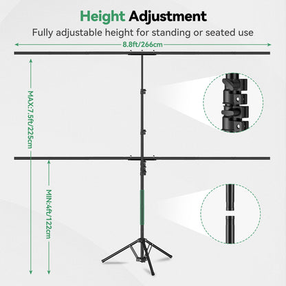 EMART Green Screen Backdrop Kit, 8.5x8.5ft Large Green Screen Backdrop with 8.8x7.5FT Reverse Folding T-Shape Tripod Stand, Spliced Crossbar Plate & 6 Clamps for Studio Shooting, Live Stream