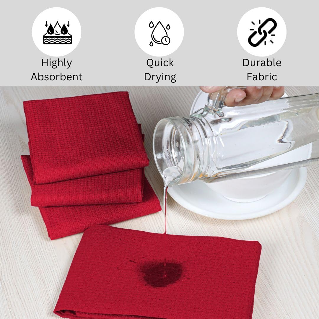 Threadvista 100% Cotton Waffle Kitchen Towels Set of 6 - Soft Highly Absorbent Durable Reusable - Perfect for Drying Cleaning Everyday Kitchen Use - Quick Drying Premium Dish Towels 16x26 Inch Red
