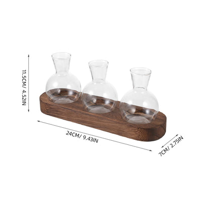 PRETYZOOM Glass Plant Vase Set with Wooden Base, Hydroponic Terrarium for Office and Living Room Decor, 3pcs Tabletop Flower Arrangement Vessels