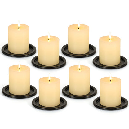 Black Iron Plate Candle Holder- Set of 8 |3.8" D x 0.2" H| Decorative Iron Pillar Candle Plate, Elegant Candle Stand for LED & Wax Candles, Incense Cones, Spa, Weddings (8 pcs)