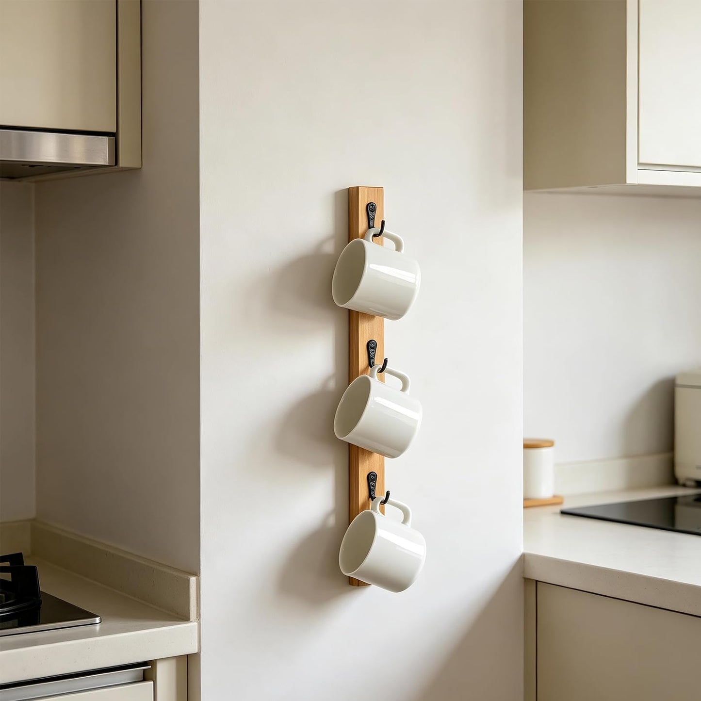 Yohsnor Coffee Cup Rack Wall Mounted – Stylish Mugs and Cups Holder for Space Saving Home, Kitchen, Office Décor – Ideal Mug Display Rack – Hanger Shelf Organizer for Small Spaces