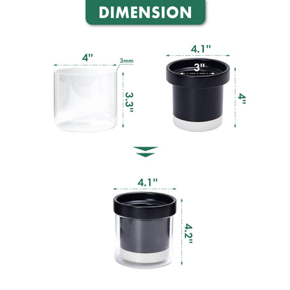 Phoenix Vine 4 Inch Self Watering Planter Pot, Black Terracotta Clay Pot with Glass Reservoir for Indoor Plants, Herbs, Flowers, Set of 3, 52-C-E-3
