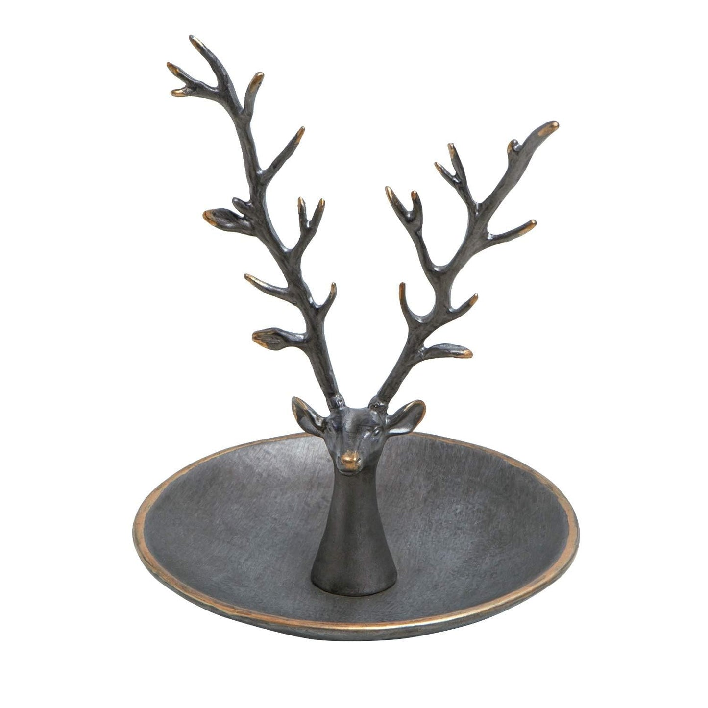 SOFFEE DESIGN Jewelry Tray Ring Dish Holder, Metal Deer Antler Jewelry Stand with Tray Display Organizer, Deer Tree Jewelry Hanger Rack for Hanging Necklaces, Rings, Earrings, Bracelet, Watches