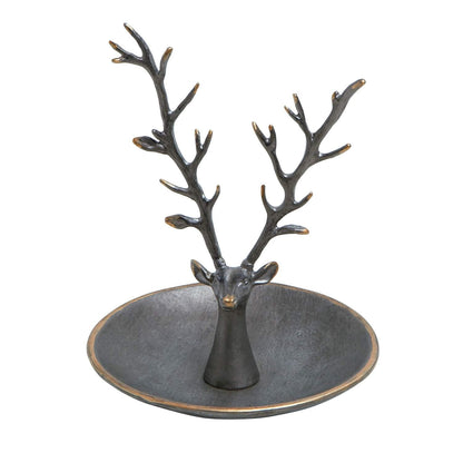 SOFFEE DESIGN Jewelry Tray Ring Dish Holder, Metal Deer Antler Jewelry Stand with Tray Display Organizer, Deer Tree Jewelry Hanger Rack for Hanging Necklaces, Rings, Earrings, Bracelet, Watches