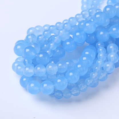 8MM Blue Chalcedony Round Loose Beads Natural Gem Beads Crystal Energy Stone Beads for Jewelry Making DIY Bracelet Necklace