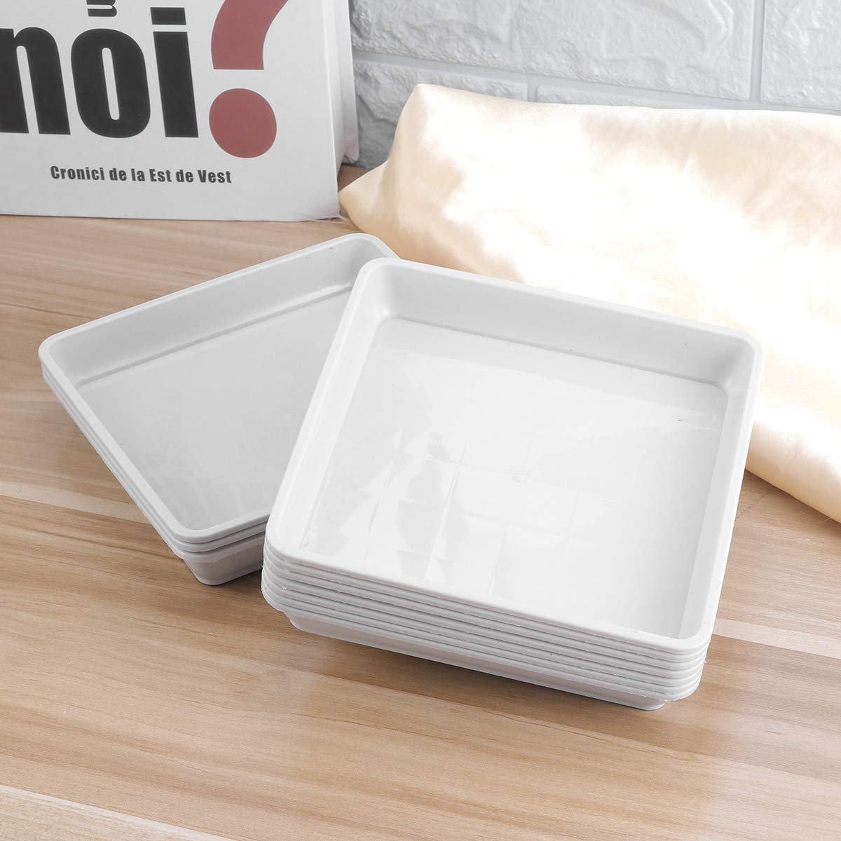 Yardwe 10Pcs Square Plant Saucers, Plastic Drip Tray for Potted Plants, Indoor & Outdoor Flower Pot Water Catcher, 5.9 X 5.9 X 0.9 Inch, White