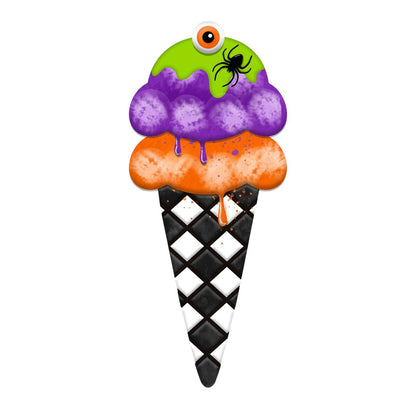 Craig Bachman 12" Metal Halloween Ice Cream Cone Sign, Halloween Tree Ornament, Wall Art, Garland, Wreath Accent Ornament Sign