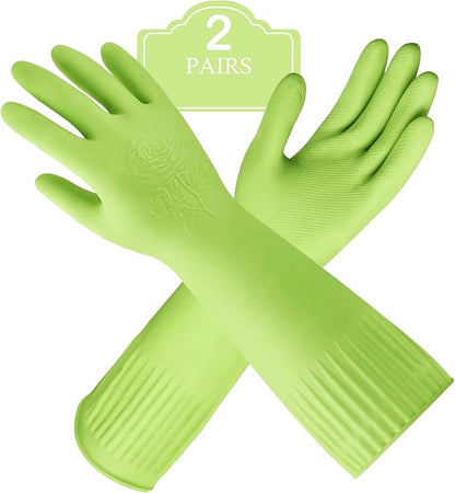 Disfore Rubber-Gloves Dishwashing Gloves for Cleaning-Kitchen - 2 Pairs Long Household Cleaning Gloves for Washing Dishes