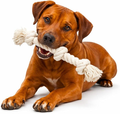 Dog Rope Toys for Large/Medium Aggressive Chewers, Tough Cotton Chew Toy, 22 Inch 3 Knots Indestructible, Tug of War Dog Pull Rope Teeth Cleaning (3 Knots)