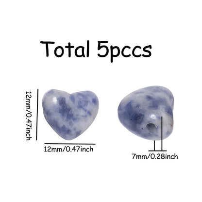 Yochus 5pcs Tiger's Eye Natural Heart Stone Beads，12mm Healing Energy Gemstone for Jewelry Making Earring Necklace DIY
