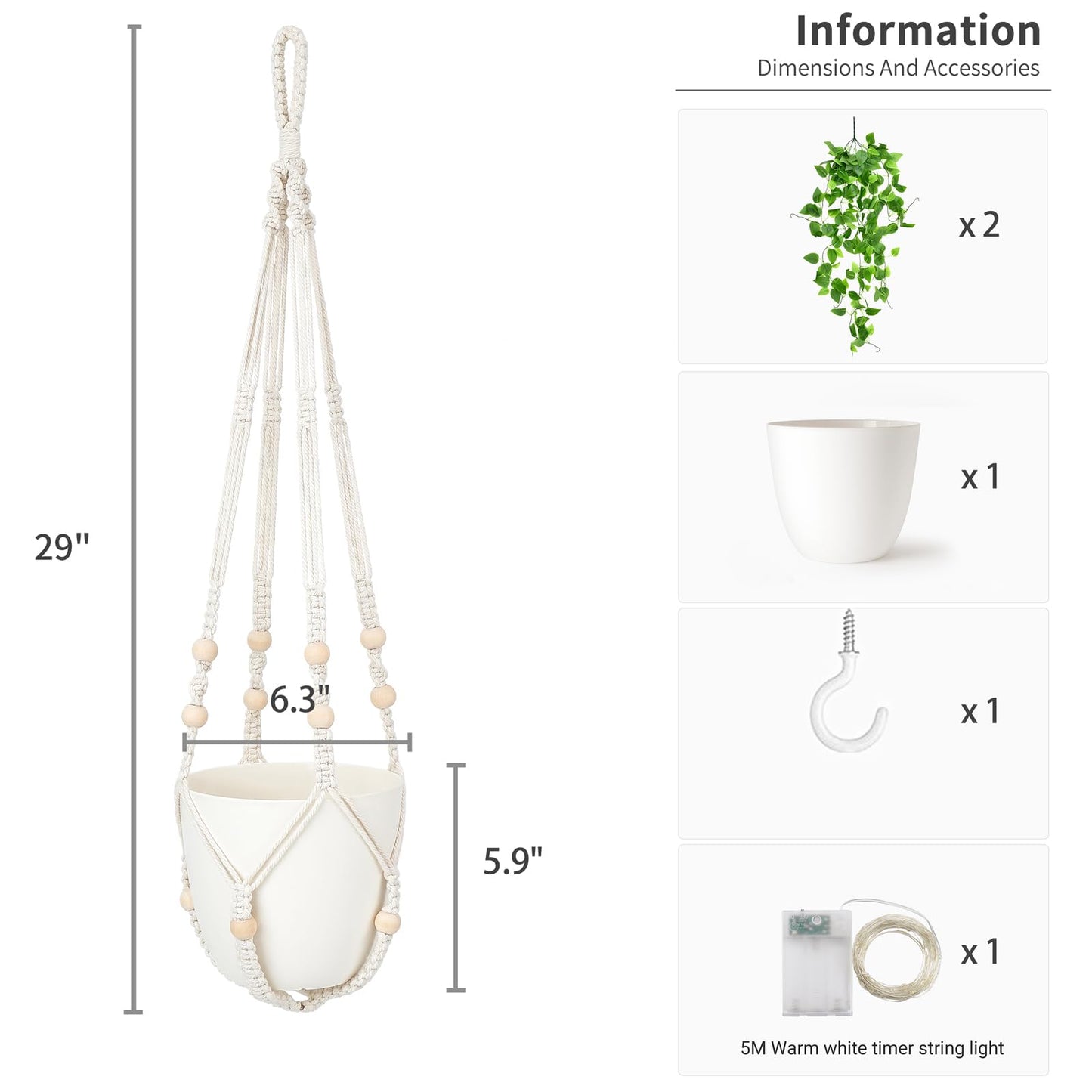 Mkono Fake Hanging Plant with Lights, Artificial Plants for Home Decor Indoor Macrame Plant Hanger with Fake Vines Greenery for Bedroom Bathroom Kitchen Office Decor (1)