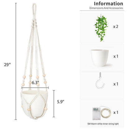 Mkono Fake Hanging Plant with Lights, Artificial Plants for Home Decor Indoor Macrame Plant Hanger with Fake Vines Greenery for Bedroom Bathroom Kitchen Office Decor (1)