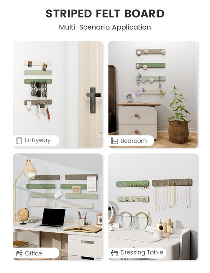 Fluxynara Cork Board Alternative Felt Strip Board 8-Pack 13"x2", Office Pin Board with 50 Push Pins, Adhesive Install for Bedroom Door & Home Office (Moss Haven）