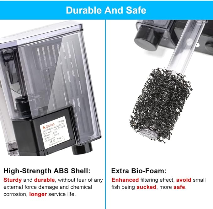 DaToo Aquarium Hang On Filter Small Fish Tank Hanging Filter Power Waterfall Filtration System for 20 to 30 Gallon Aquariums