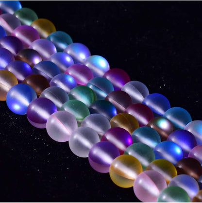Asingeloo 60PCS 6mm Natural Coloful Mystic Aura Quartz Gemstone Frosted Matte Titanium Rainbow Round Loose Beads 15 inch Full Strand Crystal Healing Power Quartz