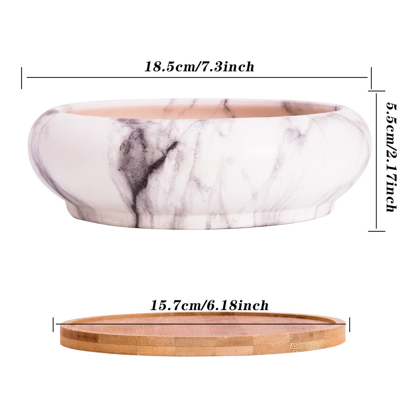 ARTKETTY Succulent Pots, Ceramic Bonsai Pots with Drainage, Large Shallow Succulent Planters for Indoor Outdoor Plants, Round Glazed Cactus Flower Plant Container Bowl Home Desk Decor