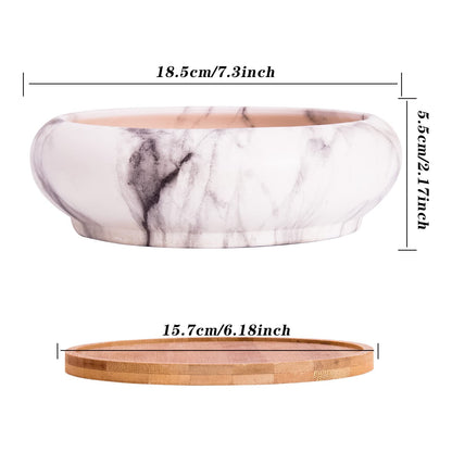 ARTKETTY Succulent Pots, Ceramic Bonsai Pots with Drainage, Large Shallow Succulent Planters for Indoor Outdoor Plants, Round Glazed Cactus Flower Plant Container Bowl Home Desk Decor