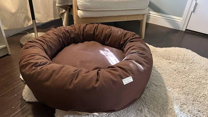 Organic Cotton Canvas Dog Bed: Removable Cover, Natural Fill - Made in USA (Dark Brown, Medium 28" x 8" inches)